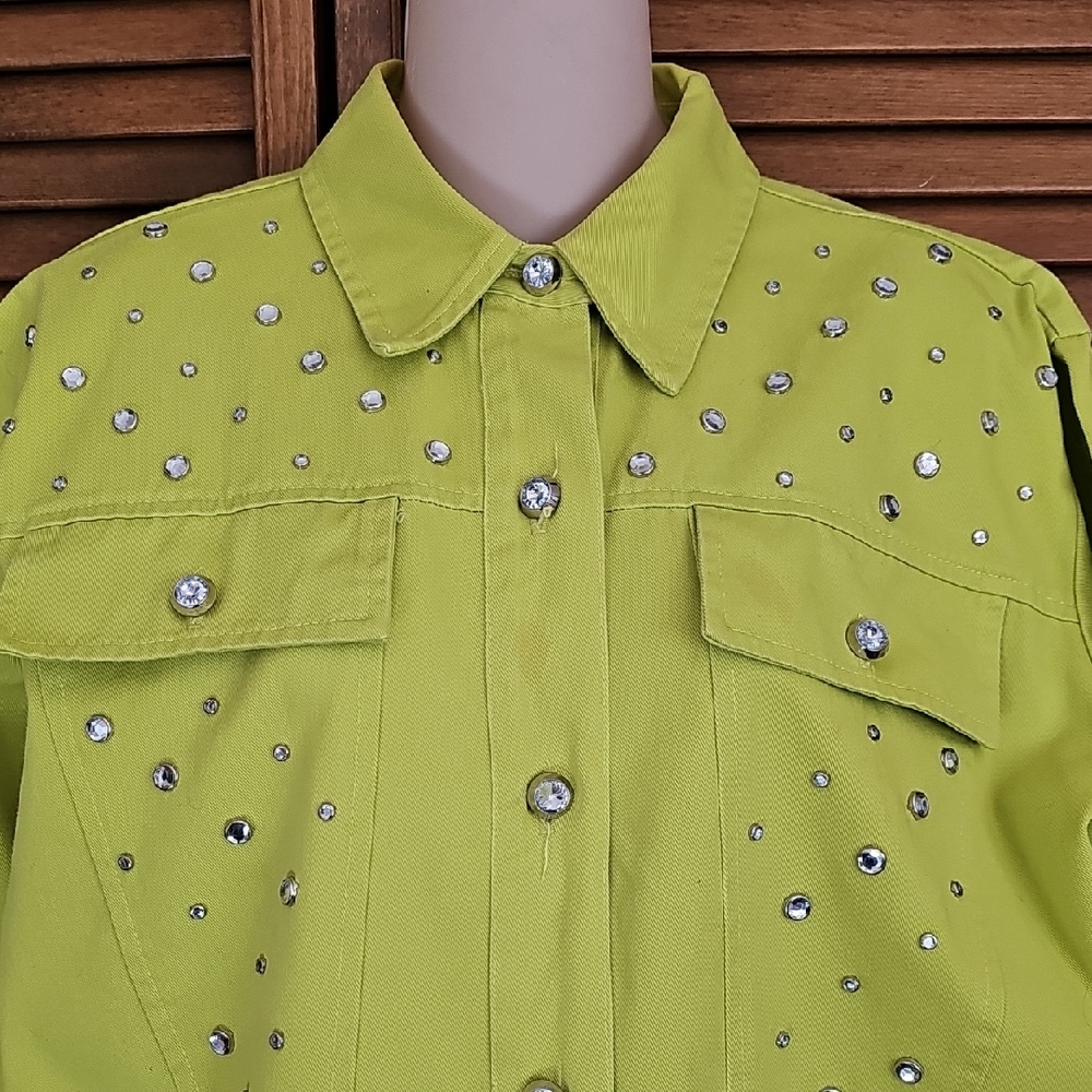 Vintage Saint Germain Lime Green Studded Button-Up Shirt Made in USA cotton